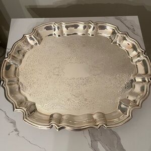 Eales 1779 Silverplate footed tray, etched scalloped
